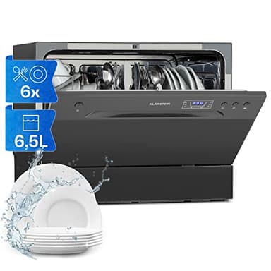Klarstein Lavastoviglie 6 Coperti, Libera Installazione Silenziosa con 6 Programmi di Lavaggio, Mini, Piccola da Tavolo Compatta e Facile da Installare, Acciaio inossidabile, Antracite