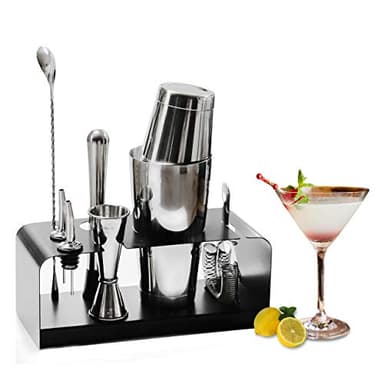 SKY FISH Shaker per Cocktail, Set di Boston Shaker da 8 Pezzi, Kit da Barman Premium con Supporto in Acciaio Inossidabile, Set Completo da Bartending per la Casa