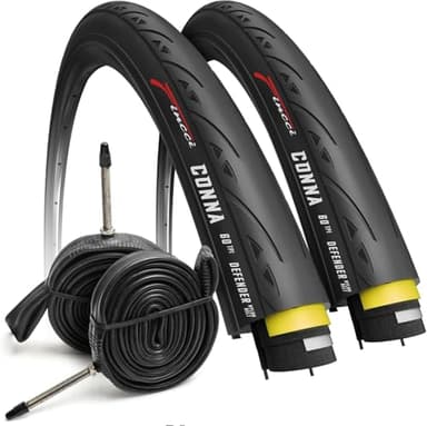 Fincci Copertoni Bici Corsa 700x23 (23-622) e 2 Camere d'aria Presta 60mm – Pneumatici Pieghevoli 60 TPI – Peso 250g con Protezione Antiforatura 1mm – Ideali per Strada e Rulli – 28 Pollici