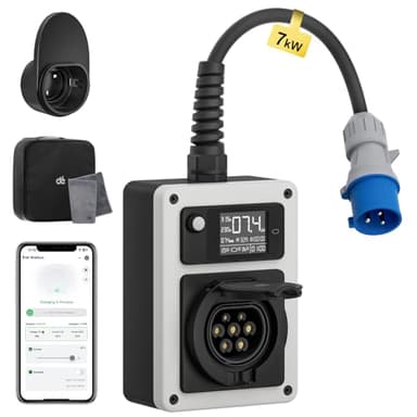dé Mobile Wallbox 7,4kW 32A con App, Colonnina Ricarica Auto Elettrica, Stazione di Ricarica 7,4kW con Contatore Elettrico e Scheda RFID, per e-208 e Altri EV e PHEV