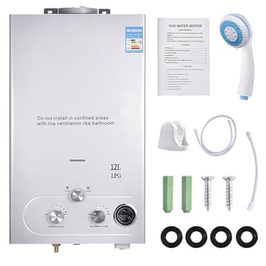 12L Scaldabagno a gas GPL istantaneo, 24KW Scaldabagno Parete Senza Serbatoio, Modalità Inverno ed Estate, All'aperto Portatile Scaldacqua Istantaneo Automatico, con Digitale Display