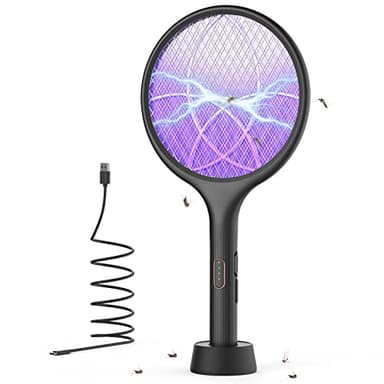 YISSVIC Racchetta Zanzare Elettrica 4000V 1500mAh con USB Ricaricabile e LED 2 in 1, Protezione Maglia a 3 Strati Adatto per Casa Giardino Campeggio Interni ed Esterni Nero