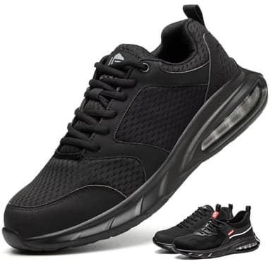 Scarpe Antinfortunistiche Uomo Leggere Cuscino d'Aria Scarpe da Lavoro con Punta in Acciaio Traspiranti Antiscivolo A Nero 36