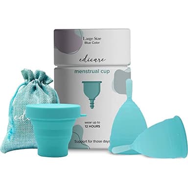 Edicare, Coppetta Mestruale, 2 Coppette Mestruali, 1 Sterilizzatore, 1 Borsa da Trasporto, Silicone di Grado Medico, Morbido, Ecosostenibile, Riutilizzabile (L, 1 unità (Confezione da 1))