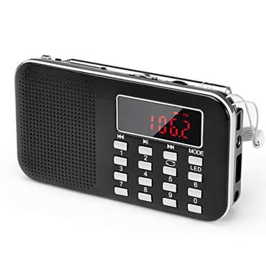 PRUNUS J-908 Radio Portatile Ricaricabile FM/AM(MW),Radiolina Portatili Digitale,Lettore Musicale MP3,Supporto USB/AUX/TF Card, Aggiunta Torcia di Emergenza (Nero)