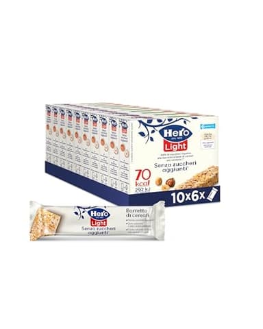 Hero Light Barrette ai Cereali e Nocciole, Snack Senza Zuccheri Aggiunti, Senza Olio di Palma, Zero Conservanti, 10 Confezioni da 6 Barrette x 20g