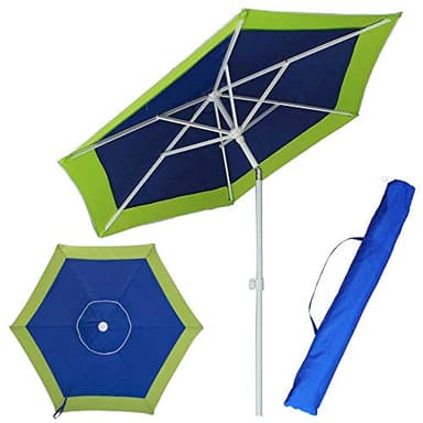 BAKAJI Ombrellone da Mare Spiaggia Giardino con Palo in Acciaio Reclinabile Rivestimento in Tessuto Anti UV Diametro 210 cm con Tracolla Custodia (Verde)