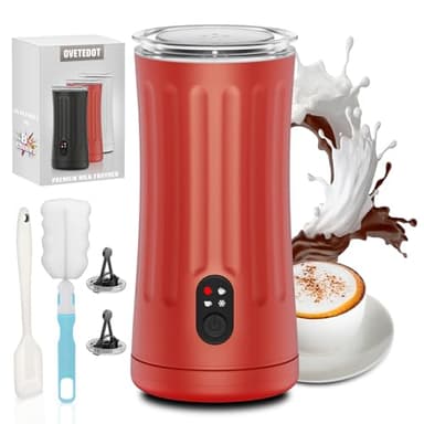 Ovetedot Montalatte Elettrico, Automatico 4 in 1 Cappuccinatore Elettrico, Schiuma di Latte Calda e Fredda, Montalatte Silenzioso per Caffè, Cappuccino, Macchiato, Cioccolata Calda, Rosso Corallo