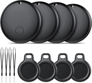 Android Smart Tag, Tracker con Google's Find Hub (Solo Android), IP68 Impermeabile, Bluetooth Localizzatore con Custodia Protettiva, Trova Oggetti per Chiavi/Bagagli/Portafogli, 4 Nero