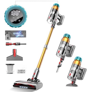 55Kpa&600W Aspirapolvere Senza Fili, 55Mins Scopa Elettrica Senza Aspirapolvere Senza Fili Potente, 11 Stadi Filtrati con supporto di ricarica da parete/Schermo OLED Smart, Anti-Avvolgimento (A34)