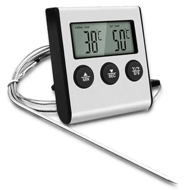 Greluma 1 Pezzo Termometro digitale LCD di grandi dimensioni per alimenti cucina,per carne,per affumicatore,forno,cucina,barbecue,grill,orologio,timer con sonda di temperatura in acciaio inossidabile