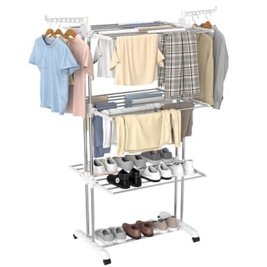 Innotic Stendino, 4 Livelli Stendibiancheria Verticale Allungabile con Ruote - Pieghevole Stendino Verticale Multifunzione Salvaspazio er Interni Esterni balcone, bianco