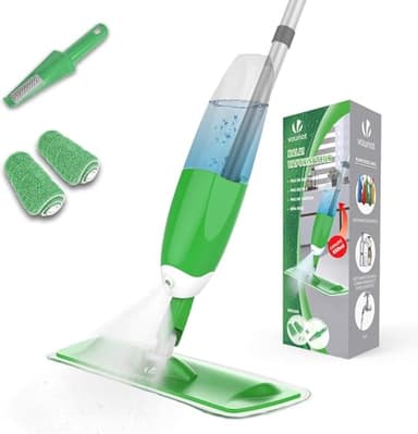 VOUNOT Spray Mop, Lavapavimenti a Spruzzo, Mocio in Microfibra con Spruzzatore Acqua con 2 Panni in Microfibra e 1 Pennello, 650ml, Verde