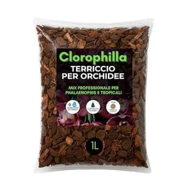 CLOROPHILLA Terriccio per Orchidee 1L – Bark di Pino e Fibra di Cocco – Substrato Professionale per Phalaenopsis, Orchidee Tropicali e Piante Epifite – Drenaggio Ottimale e Crescita Vigorosa