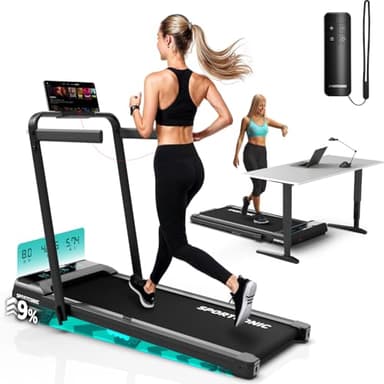 Sportconic Tapis Roulant Elettrico Pieghevole con Inclinazione – Walking Pad Silenzioso Salvaspazio con Telecomando – Tapirulan da Casa per Allenamento Ufficio e Fitness Indoor (1-12km/h)