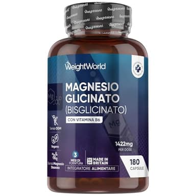 Magnesio Bisglicinato, 1422mg per Dose con Vitamina B6, 180 Capsule (3 Mesi di Scorta), Magnesio Glicinato Vegano con Piridossina Cloridrato, 2 Capsule al Giorno di Magnesium Glycinate, Senza Glutine