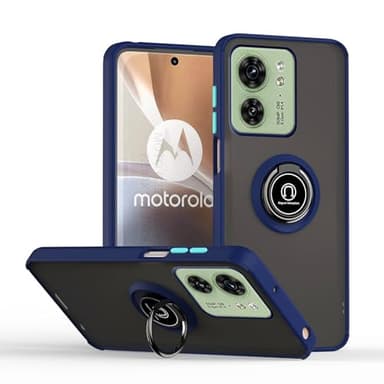 WBWONE Cover per Motorola Moto Edge 40, TPU Silicone e PC Antiurto Custodia con Girevole Anello, Traslucido Glassato Anti-impronta Protettiva Case, Blu Reale