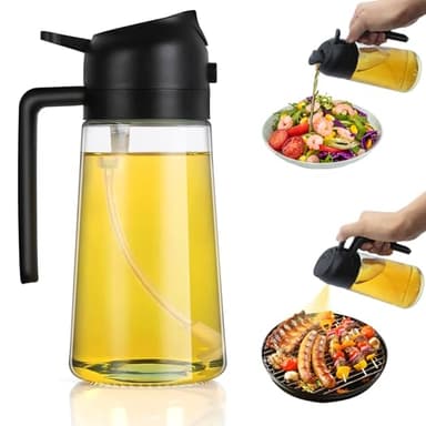Spruzzatore per olio 2 in 1, Spruzzo di Olio per Friggitrice ad Aria Calda 470ml, Spray Olio Per Friggitrice ad Aria, Erogatore di Olio Della Bottiglia da Cucina per Cucina, Griglia e Insalate (black)