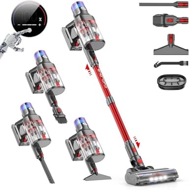 VSTOKY Aspirapolvere senza Fili Potente 58KPA/600W 75Min, Scopa Elettrica senza Filo con Autoportante, Doppio Contenitore 1,8L Vacuum Cleaner per Peli Animali Pavimento Tappeti, V15 ProMax