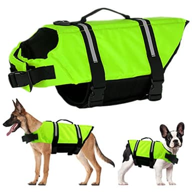 FainFun - Giubbotto di salvataggio per cani, piccolo, per cani con forte galleggiamento per il salvataggio di emergenza (verde M)