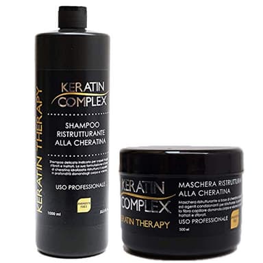 Set Ristrutturante uso Professionale Keratin Therapy alla cheratina liquida 100% Made in Italy senza parabeni – Kit Shampoo 800 ml e Maschera 500ml per tutti i tipi di capello trattati e sfibrati