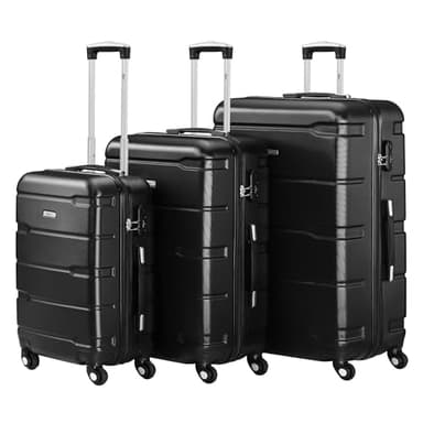 Set di valigie Zelsius 3 pezzi, nero | Valigia rigida in ABS con chiusura a combinazione, Ruote doppie e divisorio interno | Valigia a mano, set di valigie rigide 3 pezzi, trolley, valigia grande