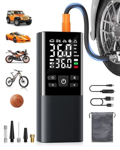 Lorrtta Compressore Aria Portatile, Gonfia Gomme Auto Portatile, Compressore Aria Portatile 150PSI con Luce LED, può Essere Utilizzato come Power Bank,Adatto per Auto,Moto e Biciclette