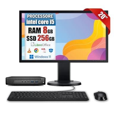 Betazon Postazione Completa • Pc MINI Desktop i5 • Ram 8Gb SSD 256Gb • Monitor 20" HD • Win 11 e Libre Office • Compreso di Monitor, Mouse e Tastiera (Ricondizionato)