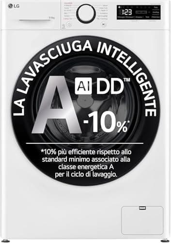 LG AI DD D4R3009NSWB Lavasciuga 9 / 6kg Serie R3 Classe A-10%/D, Lavatrice e Asciugatrice Insieme, 1400 giri, Lavaggio a Vapore, Eco Hybrid, Allergy Care, Motore Inverter Direct Drive, Bianca