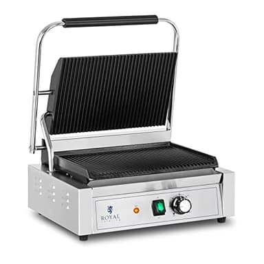 Royal Catering Piastra per Panini Toast e Bistecchiera Elettrica (Acciaio Inossidabile, Ghisa, 50-300 °C, 2200 W, Rigata)