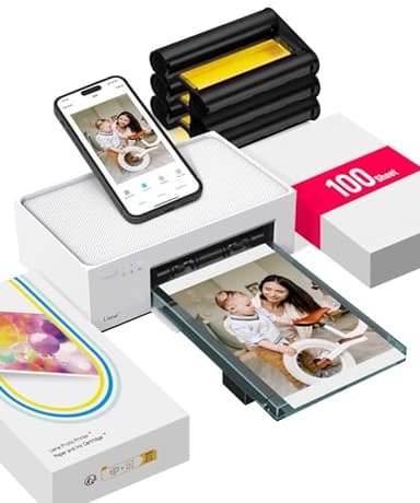 Liene Amber M100 Stampante Fotografica Portatile per Smartphone(10x15cm), WiFi Stampante a Sublimazione per PC/iPhone/Android, Cartuccia d'inchiostro e 100 Carte Fotografiche incluse, 300DPI