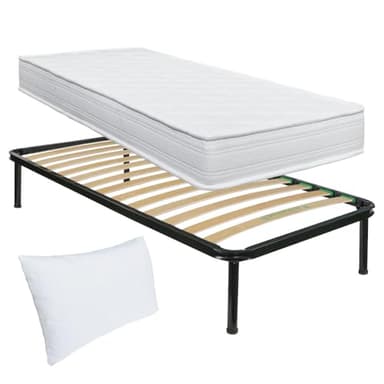 Comprarredo Kit rete e materasso singolo 80x190 NORVEGIA più cuscino fiocco memory in regalo, rete singola a doghe 80x190 ortopedica con materasso in waterfoam alto 19cm