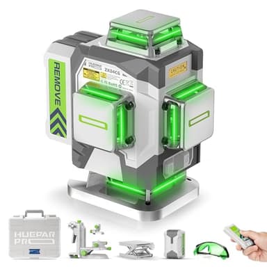 Huepar Pro Livella Laser Autolivellante Professionale 16 Linee, 4 X 360° Livello Laser Verde, Preciso Con Batteria agli Ioni di Litio da 8000mAh, Supporto Multifunzione e Custodia Rigida ZK04CG