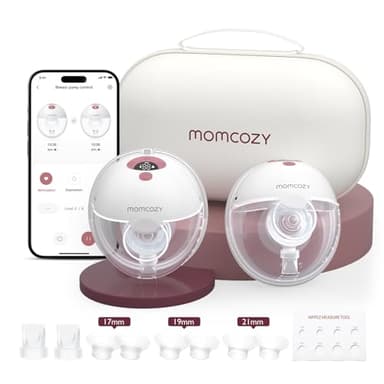 Momcozy Tiralatte Elettrico Indossabile M5 con App, Tiralatte Indossabile Della Bocca del Bambino Flangia a Doppia Tenuta con 3 Modalità e 9 Livelli, Tiralatte Elettrico Portatile, 24mm (2, Rosso)