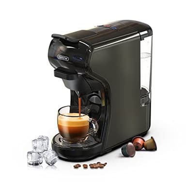 HIBREW Macchina da caffè 4 in 1, multi-capsula, compatibile con cialde DG/Nes/ESE/caffè macinato, arresto automatico, caffè caldo e freddo, nero