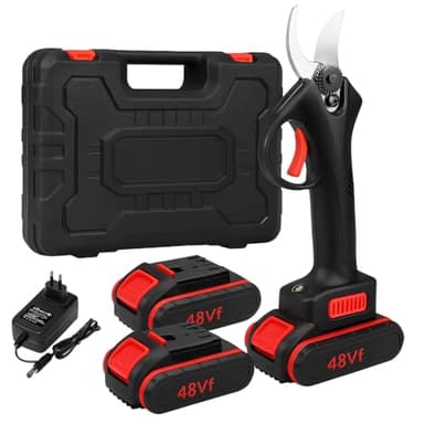 Forbici Elettriche da Potatura 48VF con 2 Batterie Ricaricabili, Cesoie a Batteria Senza Fili con Lama Affilata, Kit con Valigetta e Caricatore per Giardinaggio