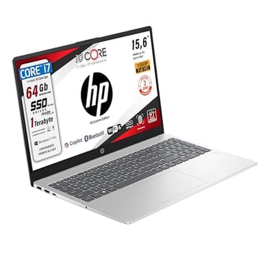HP 250 G10, notebook pc portatile, Intel Core i7 1355u,13Th, 10Core, Ram 64Gb, SSD 1Tb, 15.6" ips FHD, wi-fi 6, webcam HD, tastiera retroilluminata, fingerprint, Win 11Pro, Garanzia Italia