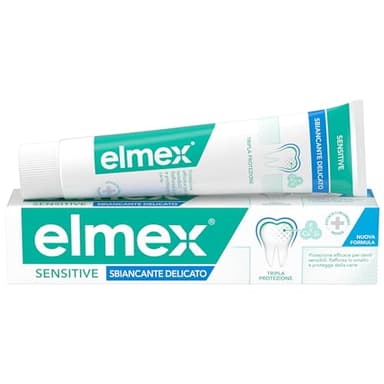 elmex dentifricio sbiancante Delicato denti sensibili Sensitive Confezione da 75 ml I Con Fluoruro amminico I Denti più bianchi I Rimozione delle macchie I Sbiancamento denti