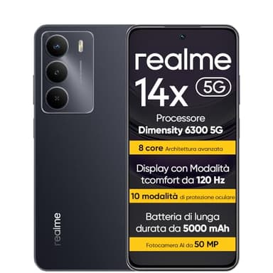 realme 14X 5G Smartphone 6+128 GB, Dimensity 6300 5G, Display da 120 Hz, Resistenza agli urti di grado militare, Fotocamera AI da 50 MP, Batteria di lunga durata da 5000 mAh, Nero rr