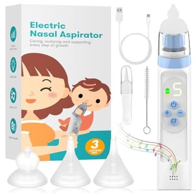 GIBOHOM Aspiratore Nasale Neonato Elettrico con 5 Livelli di Aspirazione, Aspiratore Nasale Elettrico con Display, Ricaricabile con 3 Beccucci in Silicone, Pinzette, Funzione Musica e Luci Colorate