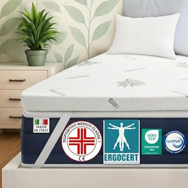 DOLCI SOGNI - Topper Matrimoniale Memory Foam 160x190 Alto 3 cm - Correttore Materasso Morbido - Topper in Memory per Materasso Matrimoniale 160x190 Sfoderabile in Aloe Vera - Made in Italy