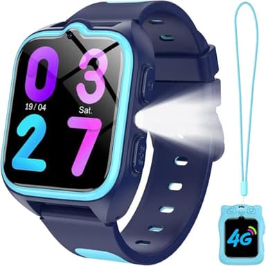 IOWODO Smartwatch Bambini 4G, Orologio Localizzatore GPS con Chiamata Video, Funzione SOS, Modalità Campus, Giochi Educativi, Batteria 800mAh, Impermeabile, Regalo per Ragazzi e Bambine Blu