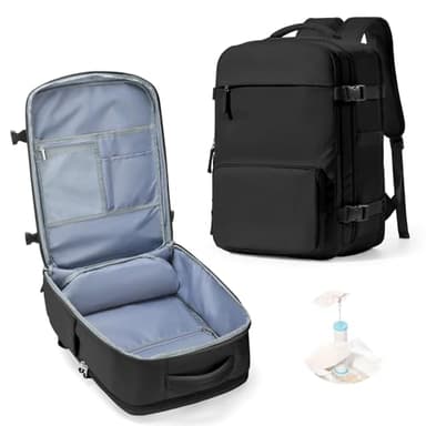 Zaino Sottovuoto Viaggio con Pompa Sacchi Sottovuoto Vestiti Zaini da Easyjet 45x36x20 Cabina Aereo Bagaglio a Mano Compressione PC Laptop Ufficio Uomo Donna Impermeabile Travel Backpack Nero