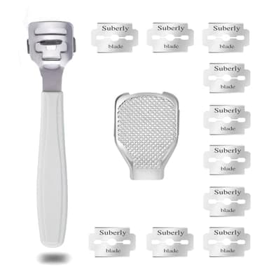 Kit per Pedicure Raschietto con 10 Lame D'argento, Callus Remover, Rimuovi Calli Piedi, Coltelli per Pedicure Multifunzione