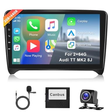 Hodozzy 2G 64G Android Autoradio per Audi TT MK2 8J 2008-2014 Radio Carplay Wireless Android Auto, 9 Pollici Touch Screen Navigatore GPS, WiFi Bluetooth, FM RDS, Mirror Link Schermo con Retrocamera