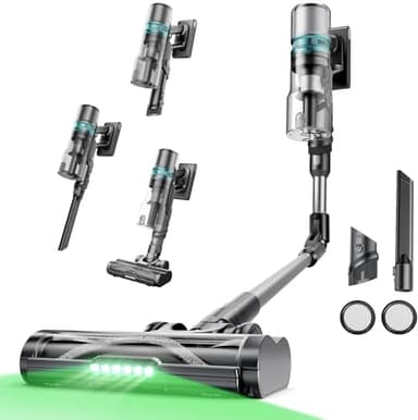 Proscenic P16 Aspirapolvere Senza Fili Potente 550W/55KPA/65min, Scopa Elettrica Senza Fili con Bacchetta Pieghevole, Spazzola Antigroviglio, Batteria Rimovibile per Pavimenti/Tappeti