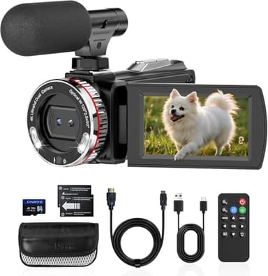 Videocamera 4K 60FPS, 64MP Camcorder 21X Zoom Digitale Video Camera, 3.0" Schermo Vlogging Camera per Youtube, Rotazione di 270° Vlog Camera con Microfono, Telecomando, Scheda SD da 64 GB, 2 Batterie