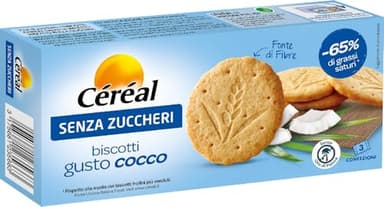 Céréal Biscotti, Senza Zucchero, gusto cocco, merendine dolci senza zuccheri, fonte di fibre, in monoporzioni, 132 g