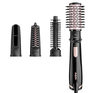 BaByliss Spazzola rotante ad aria calda, 4 accessori intercambiabili per asciugare, modellare, lisciare e volumizzare, 2 temperature più aria fredda, 2 direzioni di rotazione, 1000 W AS200E
