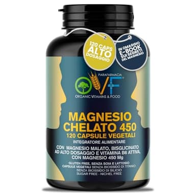 OVF Magnesio bisglicinato 450mg | Magnesio Malato + Vitamina B6 | Ideale contro Stanchezza, Stress, Insonnia | 120 Capsule Vegetali | Magnesio Completo Made in Italy